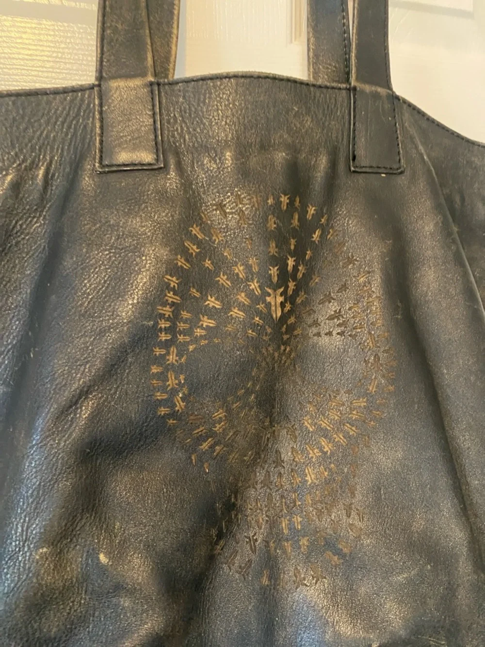 Frye Black Leather Tote with Subtle Starburst Detail - Picture 2 of 8